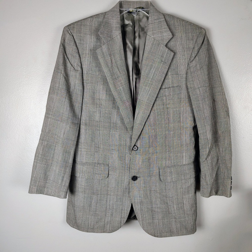 Mallards Mens Grey Glen Plaid 100% Worsted Wool Blazer Sport Coat Made in USA‎